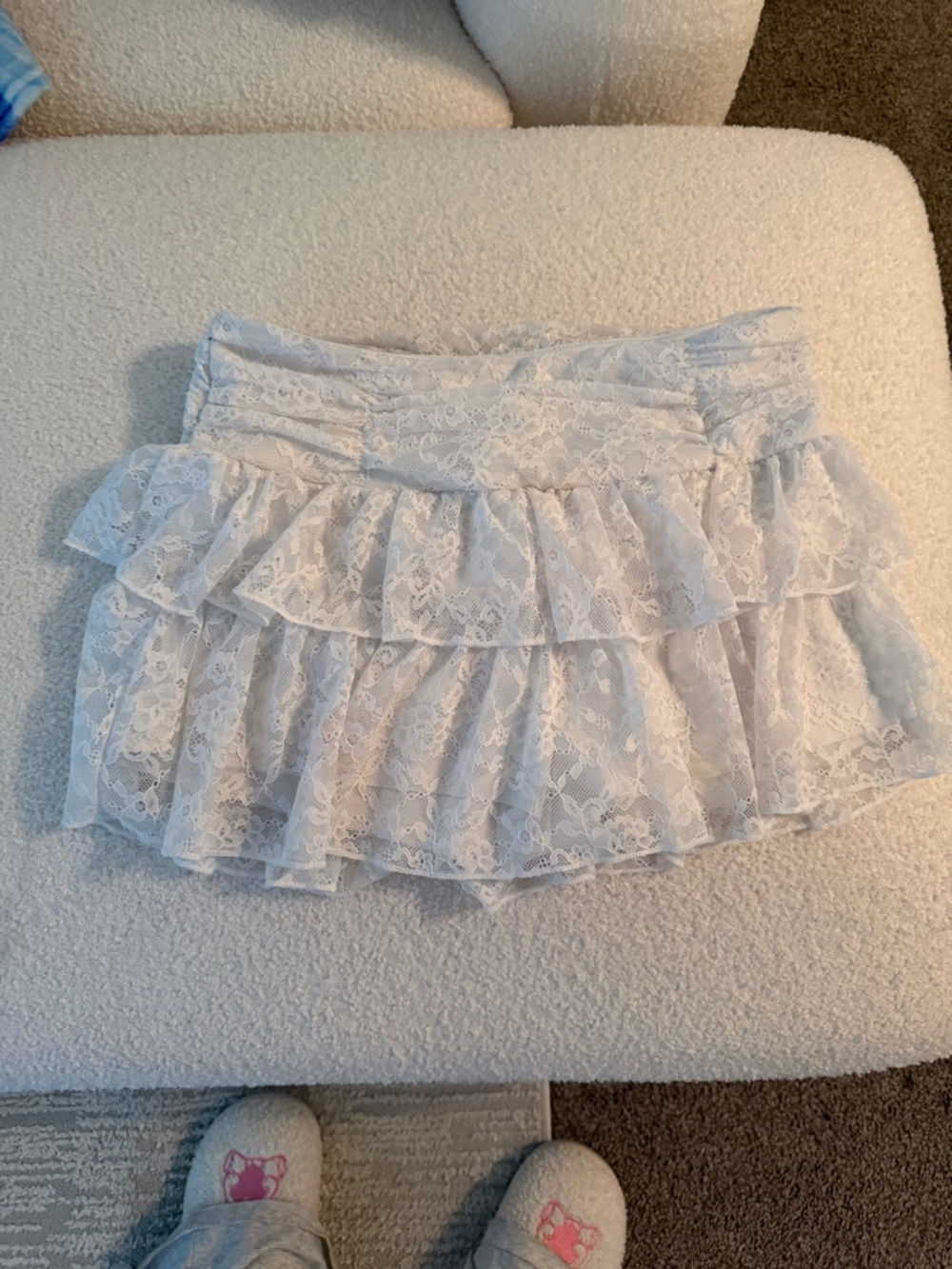White Lace Tiered Ruffle Mini Skirt